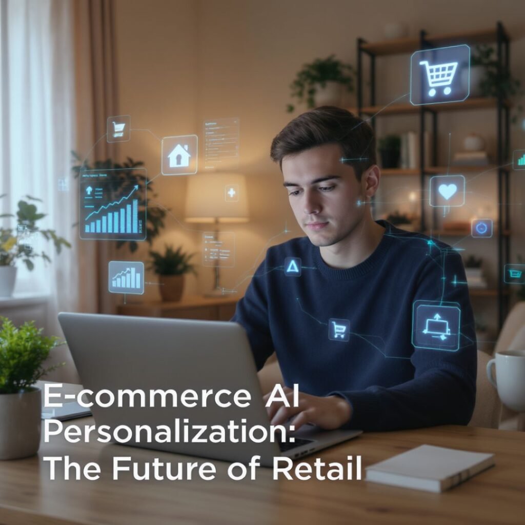 Ecommerce AI personalization concept, showcasing the future of retail with innovative technology and customer engagement.